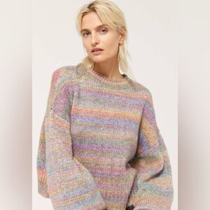 URBAN OUTFITTERS Agatha Balloon Sleeve Knit Rainbow Cropped Sweater Size XS
